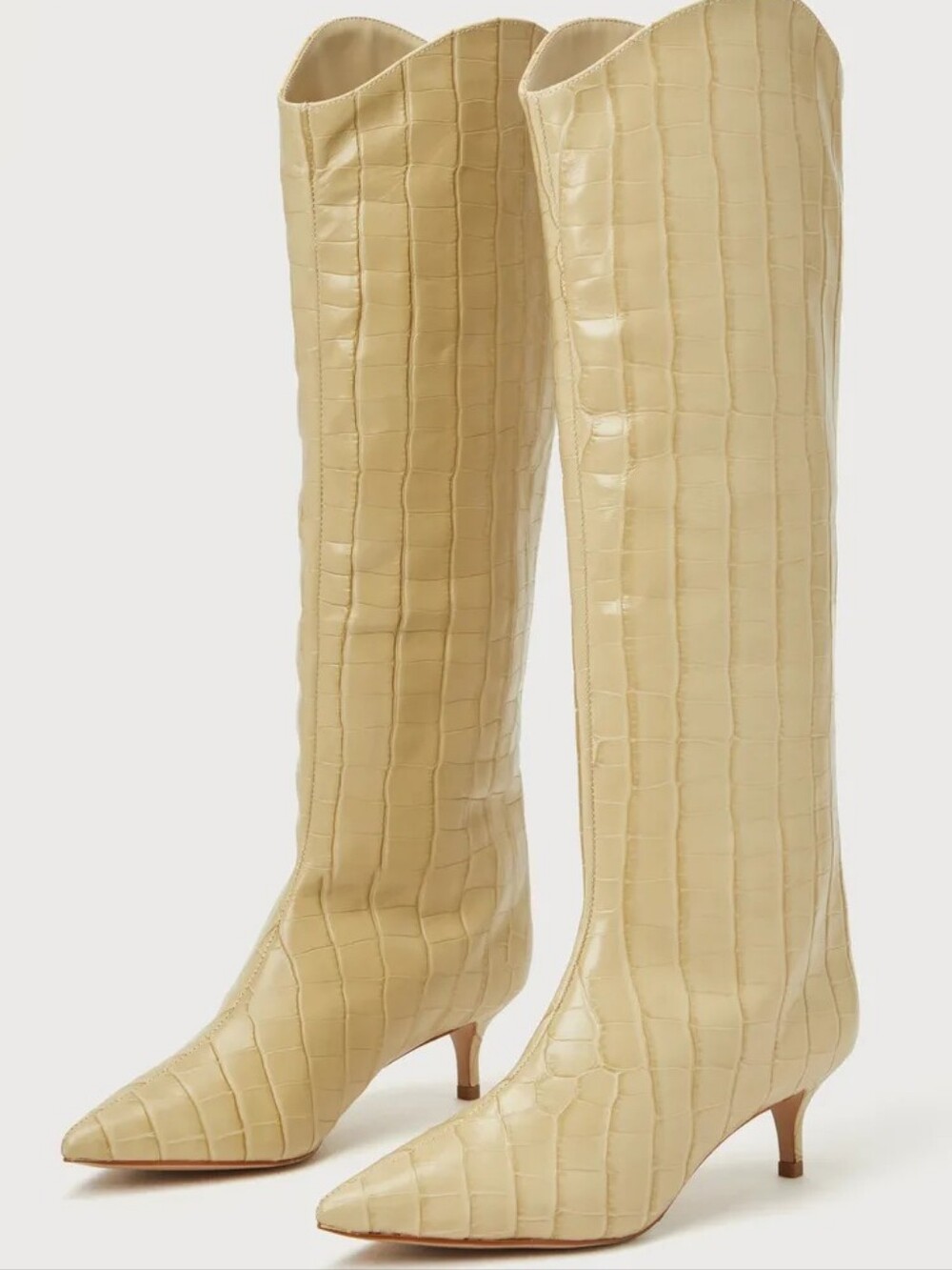 New Schutz Maryana Lo Almond Buff Croc-Embossed Leather Boots